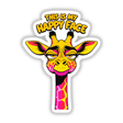 This Is My Happy Face Cute Grumpy Giraffe illustration features a cartoon giraffe with a grumpy expression, perfect for unique stickers or digital artwork from Decal Venue.