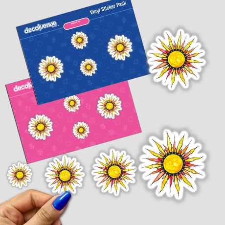 Sun Stained Glass Style stickers featuring intricate sun designs, ideal for unique decor or digital artwork. Multiple sun motifs are visible, reflecting the distinct creativity of Decal Venue.