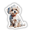 Maltese Dog Watercolor Clipart & Stickers – Commercial Rights, featuring a white dog with a red collar, perfect for unique stickers and digital art.