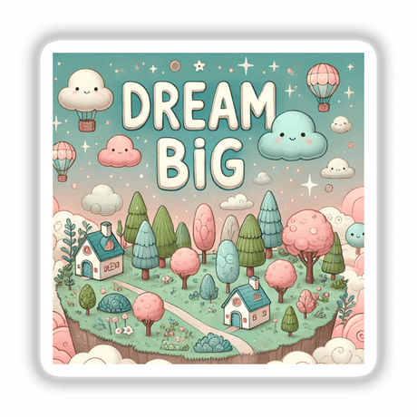 Dream Big Dreamcore Naive Sticker or Clipart - Whimsical artwork depicting a dreamy, uplifting scene, available as stickers or digital art with commercial rights. Ideal for creative projects.