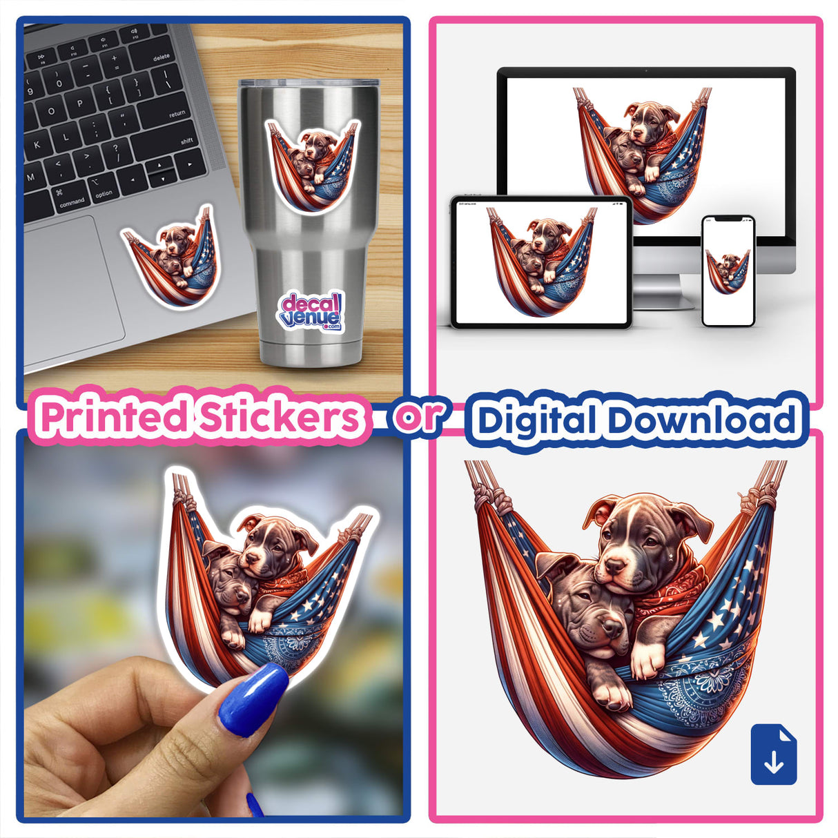 Pitbull Dogs in American Flag Bandana Hammock