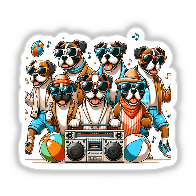 Boxer Dog Beach Party Sunglasses Boombox