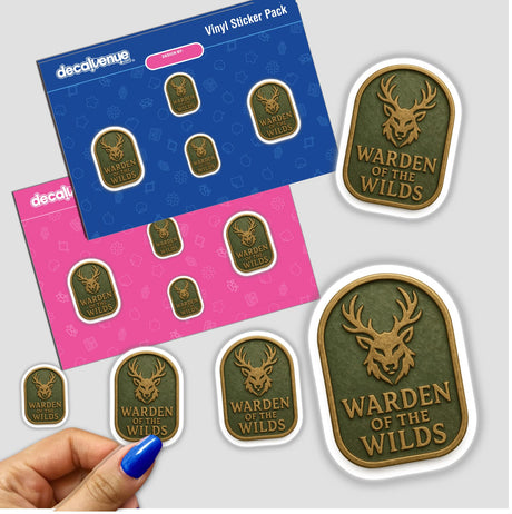 Warden of the Wilds – RPG-Style Skill Badge features a gold and green forest emblem, available as a vinyl sticker or digital artwork, embodying Decal Venue's unique design ethos.
