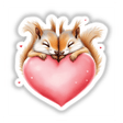 Snuggling Squirrels on a Heart: Two cartoon squirrels embrace a heart, embodying love and friendship. Ideal as stickers or digital art, perfect for journals or home décor.