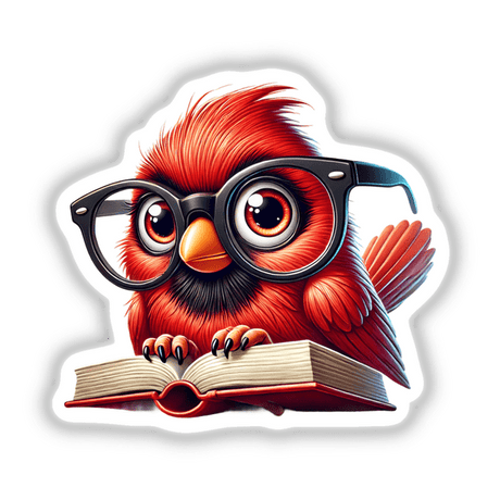 Cardinal Bird With Reading Glasses Open Book