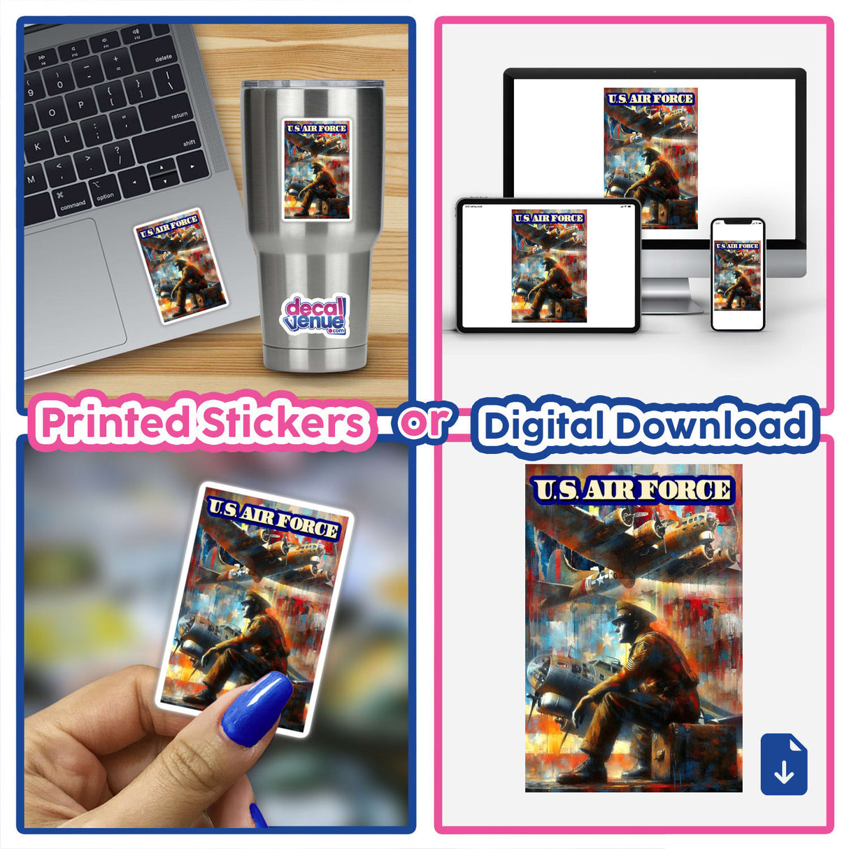 Air Force 3 depicted as a detailed design available in sticker or digital art form, showcasing intricate elements that highlight its unique appeal.
