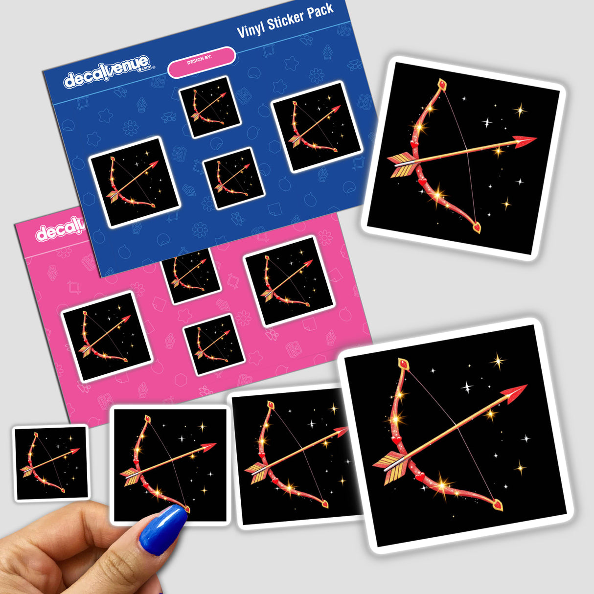 Cupid’s Bow and Arrow sticker pack, featuring detailed bow and arrow designs, available as unique stickers or digital artwork from Decal Venue.