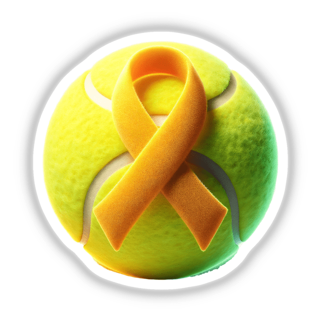 Tennis Ball Yellow Awareness Ribbon: A vinyl sticker or digital artwork featuring a tennis ball adorned with a prominent yellow ribbon, symbolizing awareness in a unique design from Decal Venue.