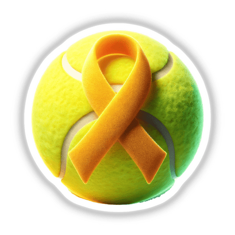 Tennis Ball Yellow Awareness Ribbon: A vinyl sticker or digital artwork featuring a tennis ball adorned with a prominent yellow ribbon, symbolizing awareness in a unique design from Decal Venue.