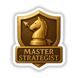 Master Strategist – RPG-Style Skill Badge featuring a detailed gold fantasy emblem, available as stickers or digital artwork, showcasing intricate design elements emblematic of Decal Venue's unique art collection.
