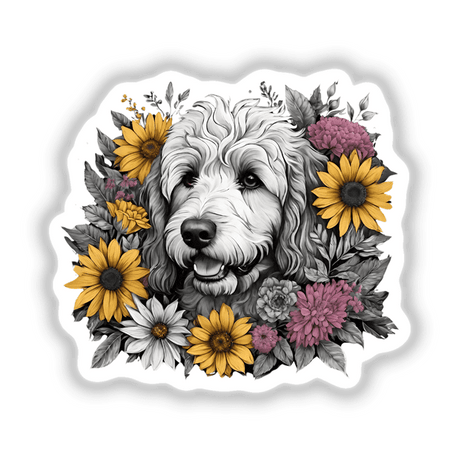 Golden doodle Dog Portrait Floral PA79