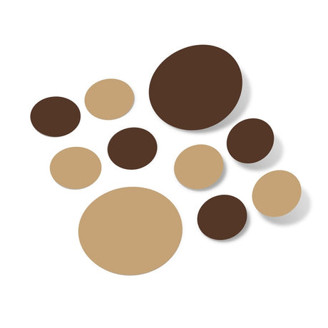 Turquoise/Mint Green Polka Dot Circles Wall Decals: a group of brown circles in various sizes on a white background, perfect for decorating walls, vehicles, and other surfaces.