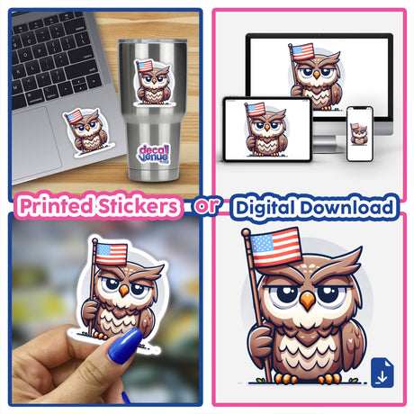 Owl Holding American Flag