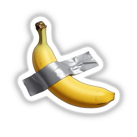 Banana Duct Tape: A whimsical sticker or digital artwork depicting a banana affixed with duct tape, embodying Decal Venue's unique and creative design flair.
