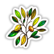 Olive Branch Stained Glass Style sticker featuring intricate leaf and fruit designs, reflecting artistic elegance. Available as a sticker or digital artwork, embodying Decal Venue's unique creative flair.