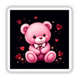 Pink Teddy Bear with White Bow and Red Hearts, featured as a charming design available as stickers or digital artwork, showcases a cute cartoon style perfect for Decal Venue's unique collection.