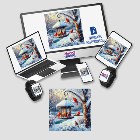 a computer, phone, and tablet all have a picture of a birdhouse on