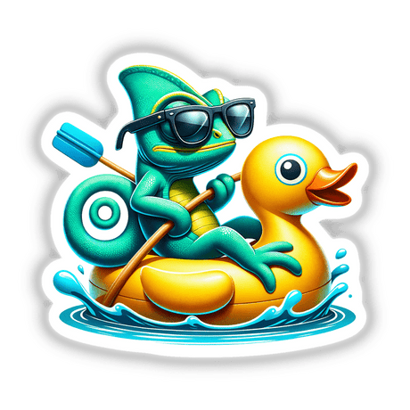 Chameleon on a Rubber Duck Shaped Pool Float