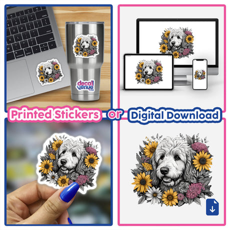 Golden doodle Dog Portrait Floral PA79