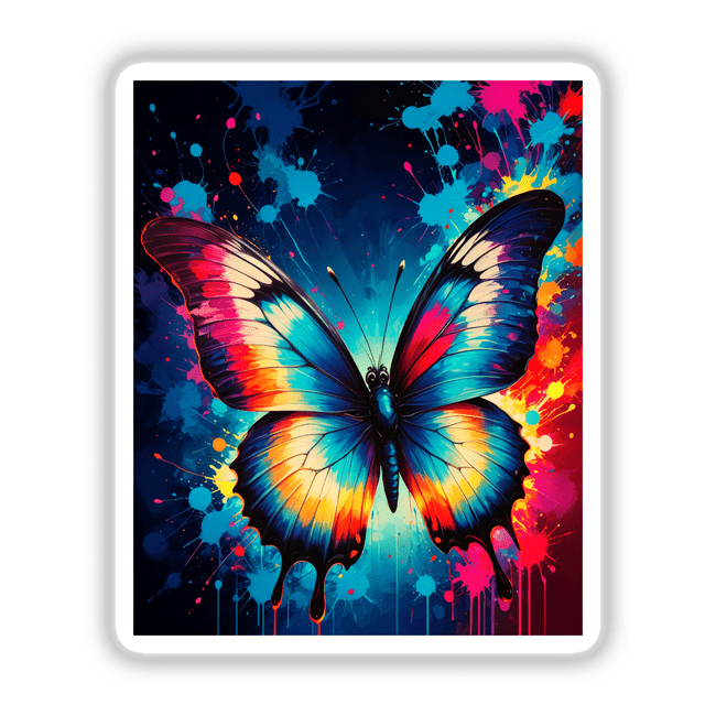 A Pretty Colorful Butterfly depicted as vibrant digital artwork, showcasing intricate wing patterns, available as unique stickers or digital art from Decal Venue.