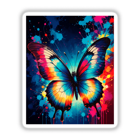 A Pretty Colorful Butterfly depicted as vibrant digital artwork, showcasing intricate wing patterns, available as unique stickers or digital art from Decal Venue.