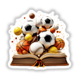 Sports Ball Collection Emerging from an Open Book, featuring various sports balls dynamically bursting from an open book, symbolizing a fusion of creativity, knowledge, and athleticism.