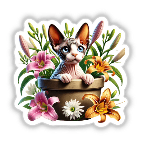 Cat Sphinx Peeking Out of Flower Pot