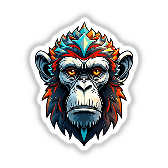 Cartoon illustration titled A Cool Monkey King, featuring a stylized monkey head available as stickers or digital artwork, showcasing unique, vibrant design elements.