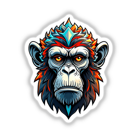 Cartoon illustration titled A Cool Monkey King, featuring a stylized monkey head available as stickers or digital artwork, showcasing unique, vibrant design elements.