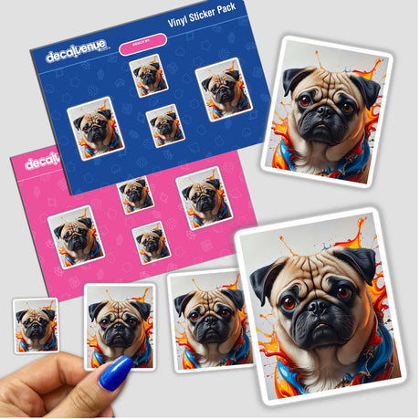 A Cute Pug - Animal Portrait sticker featuring a close-up of a pug's face, emphasizing its charming expression, available as part of Decal Venue's unique vinyl stickers and digital art collection.