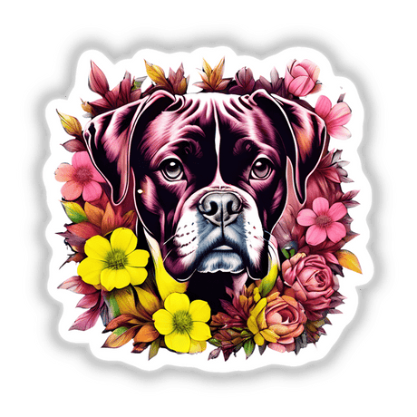 Boxer Dog Portrait Floral Accents PA50