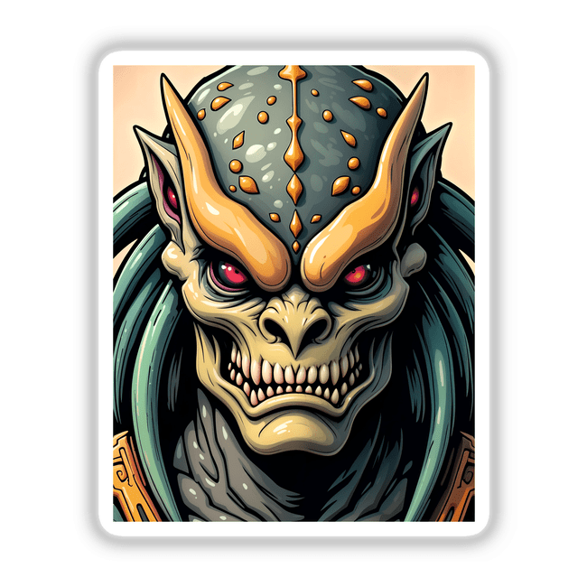 A Cool Alien Predator Soldier cartoon, featuring a fictional monster character, available as stickers or digital artwork from Decal Venue.