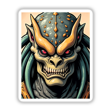 A Cool Alien Predator Soldier cartoon, featuring a fictional monster character, available as stickers or digital artwork from Decal Venue.