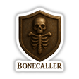 Bonecaller – RPG-Style Skill Badge featuring a bronze skeletal sigil crest, available as a sticker or digital artwork, perfect for collectors or RPG enthusiasts seeking unique designs.