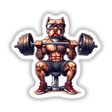 Muscular tattooed Pitbull dog weightlifter wearing glasses and workout gear, holding a barbell