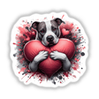 Pitbull Dog Hugging Pink Heart Pillow