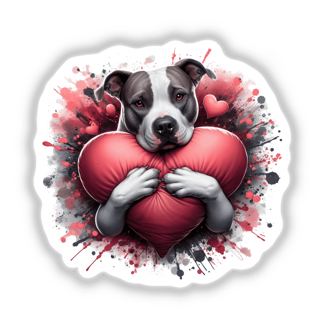 Pitbull Dog Hugging Pink Heart Pillow