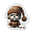 Cartoon Shih Tzu Gnome with Dog Bone wearing a knit hat and sweater, available as stickers or digital artwork from Decal Venue.