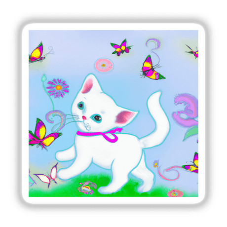 Playful White Kitten With Butterflies