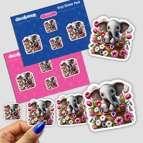 Elephant Peeking Out of Flower Pot