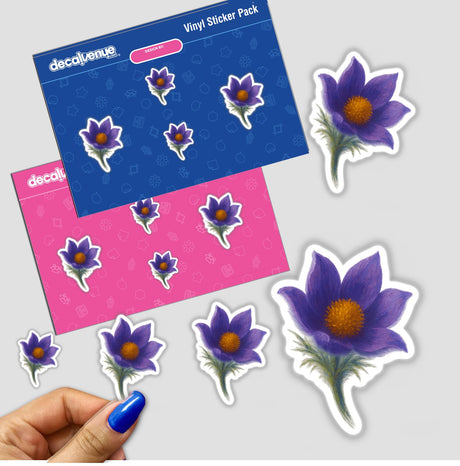 South Dakota State Flower Sticker or Clipart featuring a detailed Pasque Flower design, available as stickers or digital artwork with commercial rights, ideal for unique vinyl projects or digital use.