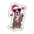 Christmas Santa Pitbull Dog Peace Sign III featuring a cartoon pitbull in a Santa hat and sunglasses, available as stickers or digital artwork from Decal Venue.