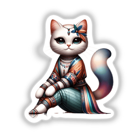 Fashionable Cat illustration featuring a cat wearing a garment, available as stickers or digital artwork from Decal Venue.