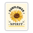 Sunflower Spirit Sticker or Clipart with Commercial Rights - Floral Design features a detailed close-up of a vibrant sunflower with bold black text overlay, ideal for sticker or digital art enthusiasts.