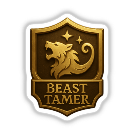 Beast Tamer – RPG-Style Skill Badge (Gold Enchanted Crest) depicted as a detailed vinyl sticker or digital artwork, showcasing intricate fantasy-themed emblem design.