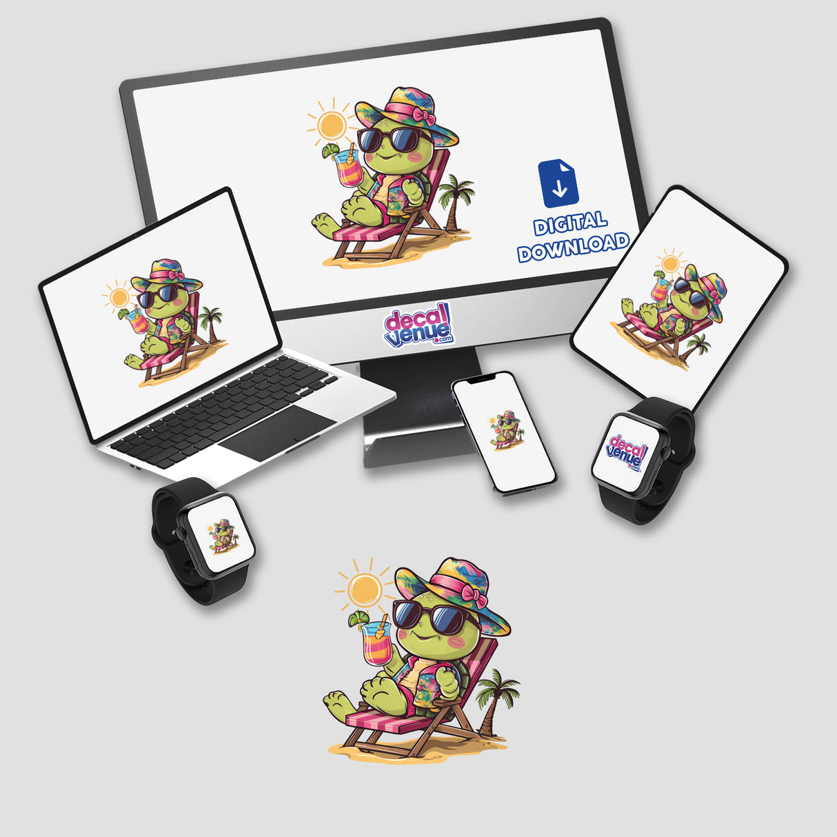 Turtle Sunbathing Beach Tropical Drink