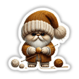 Adorable Himalayan cat gnome holding colorful yarn balls in cozy winter attire for Decal Venue's whimsical digital artwork collection.