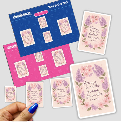 Lookout for Wonder Quote Sticker or Clipart with Commercial Rights - E.B. White Floral Design, featuring elegant floral motifs, available as unique stickers or digital artwork from Decal Venue.