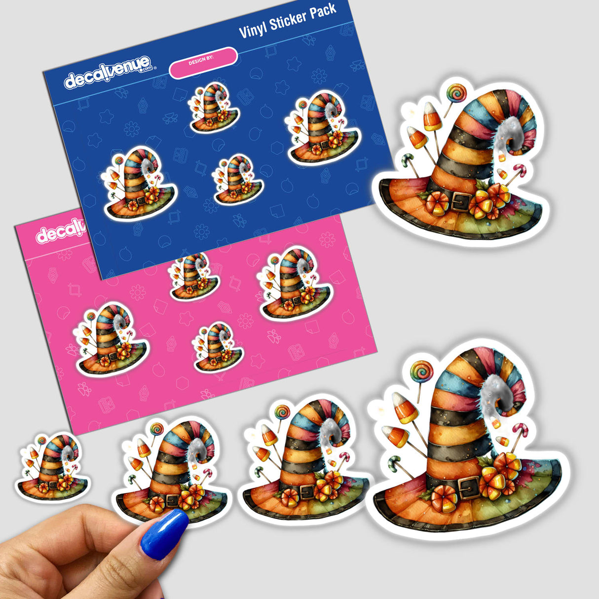 Halloween Hat with Candy sticker pack featuring vibrant hat designs, including a colorful hat adorned with candy corns, perfect for adding a festive touch to any surface.