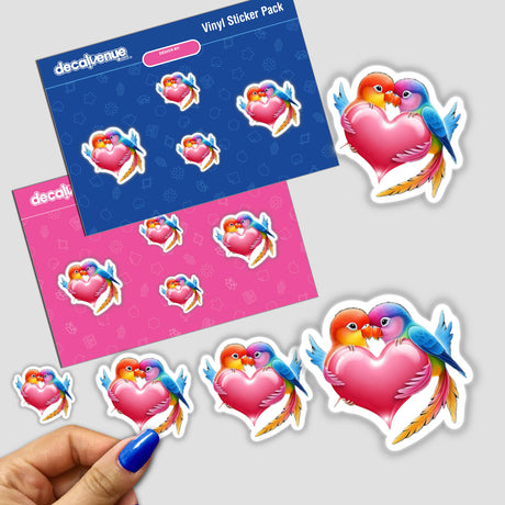 Colorful Lovebirds with Pink Heart
